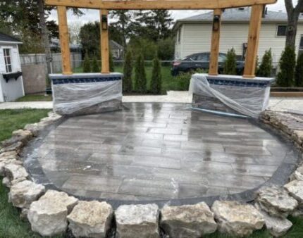 Front yard with interlocking walkway